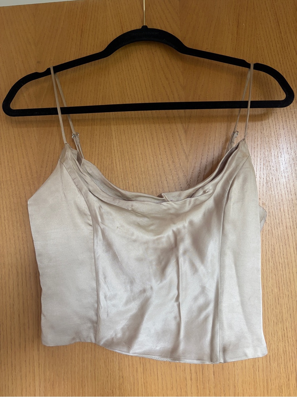 Silky Cowl-Neck Crop Cami Top in Champagne